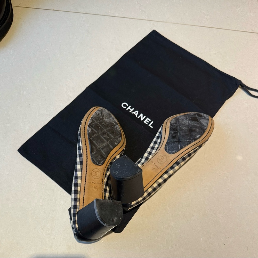 RARE Vintage CHANEL Black & White Gingham Cap-Toe Ballet Pump - Picture 8 of 11